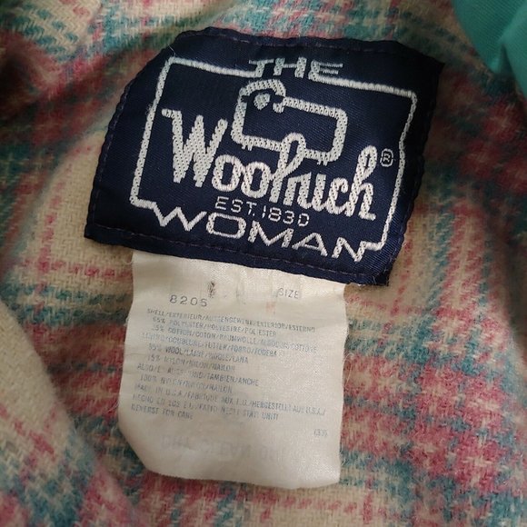 Vintage Woolrich USA Woman Medium Coat Jacket Teal Pink Wool Lined Collar Winter - Picture 9 of 9